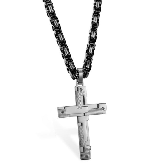 No Fade Black Gold Silver Stainless Steel Hip Hop Cross Pendant Chain Necklace