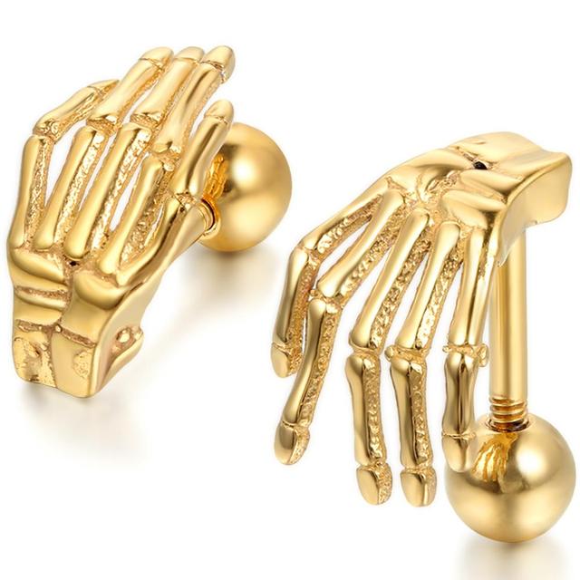 Stainless Steel Claw Hand 14k Gold Black Silver Screw Back No Fade Earrings