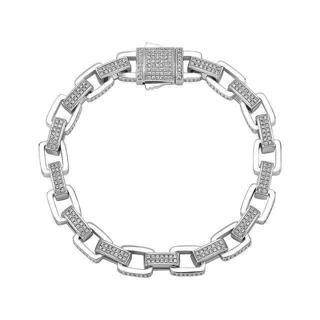 Mens Hip Hop 8mm Flooded Ice Box Link Micro Pave Bling Bracelets
