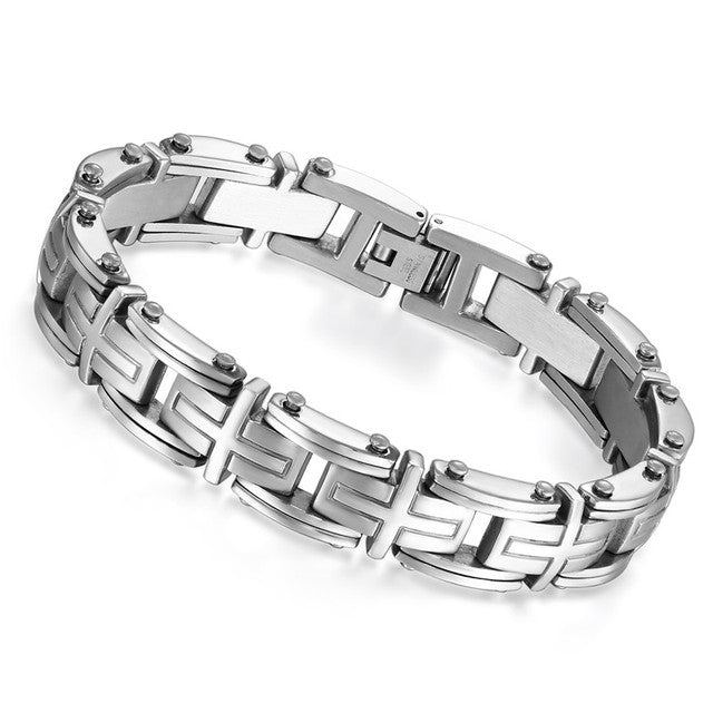 Mens Stainless Steel No Fade Byzantine Cross Link High Fashion Bracelet