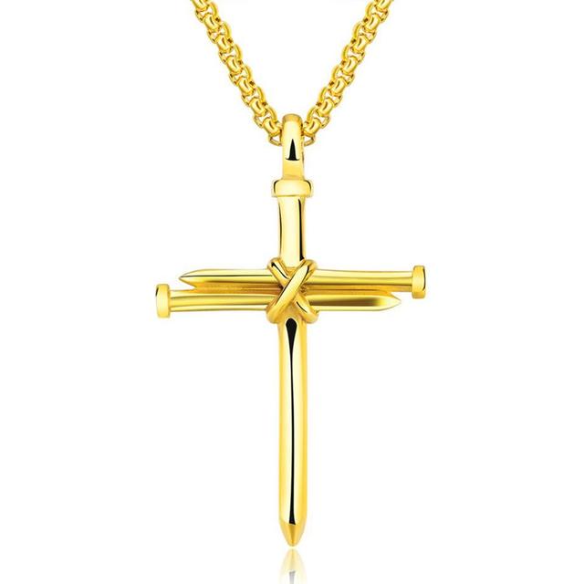 Mens No Fade Stainless Steel Jesus Nail Cross Pendant Chain Necklace