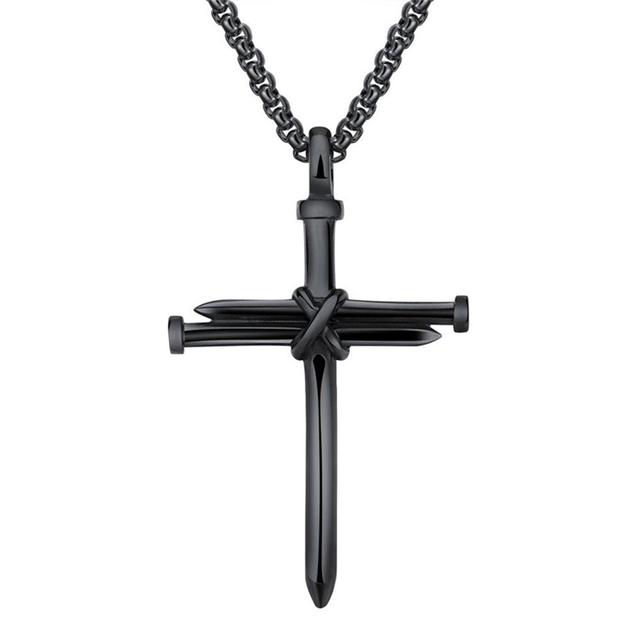 Mens No Fade Stainless Steel Jesus Nail Cross Pendant Chain Necklace