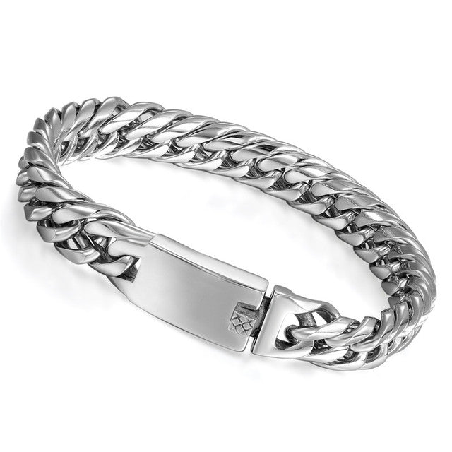 Mens No Fade Stainless Steel Rombo Style Cuban Link Chain Bracelet
