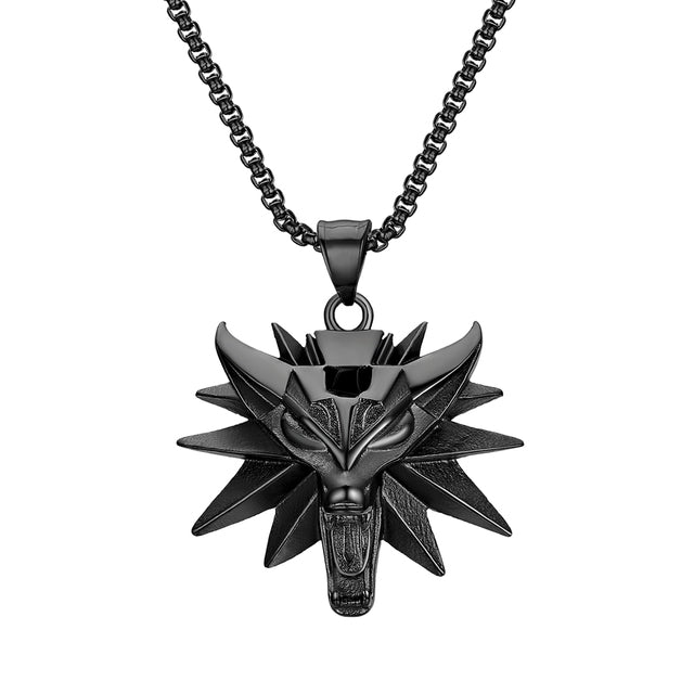 Mens No Fade Stainless Steel Alpha Wolf Vintage Pendant Chain Necklace