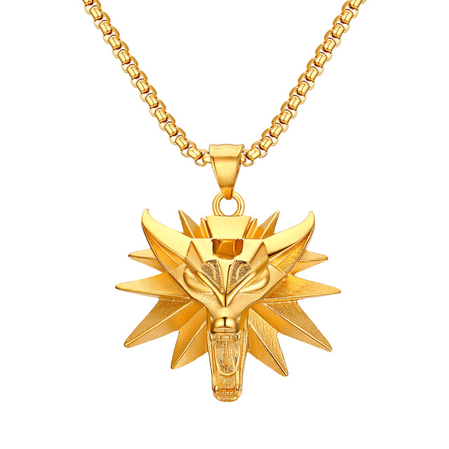 Mens No Fade Stainless Steel Alpha Wolf Vintage Pendant Chain Necklace