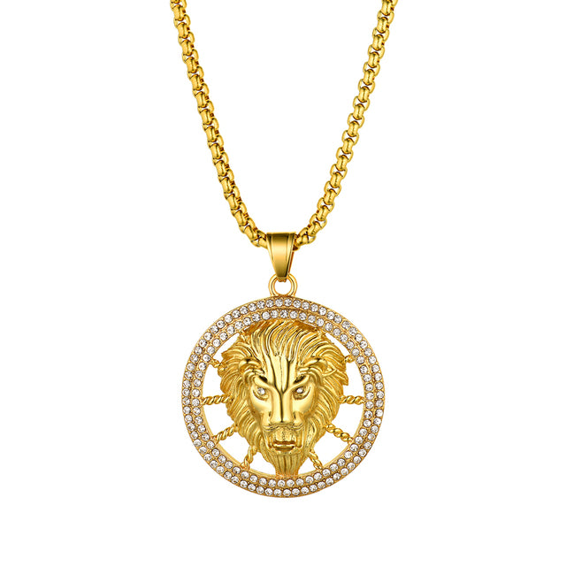 Mens Ladies 14k Gold over Stainless Steel Bling Lion Head Hip Hop Pendant