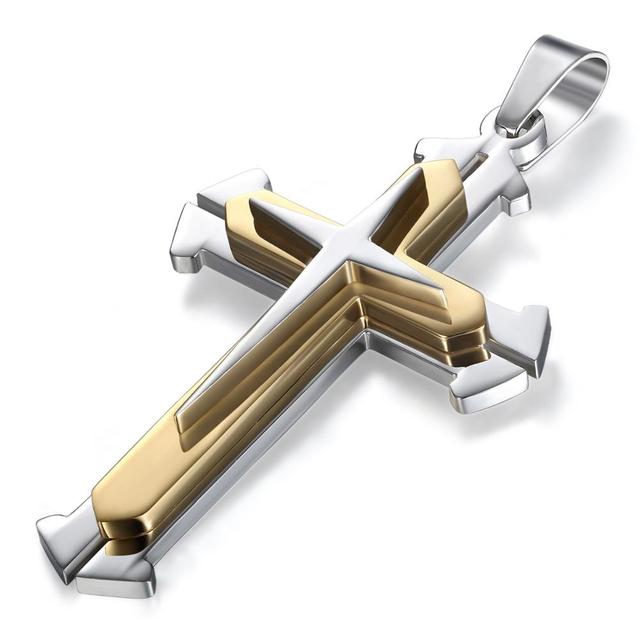 Mens Multi Layer No Fade Stainless Steel Hip Hop Cross pendant Chain Necklace