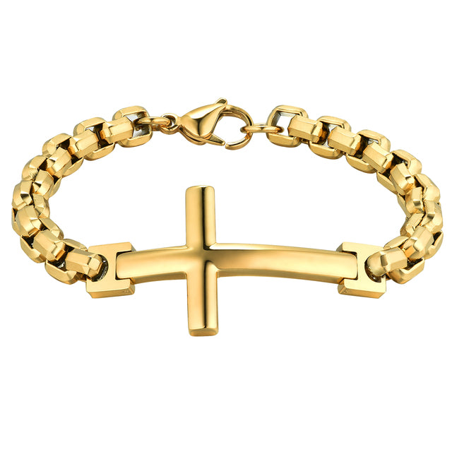 Mens No Fade Stainless Steel Rolo Chain Cross Bracelets