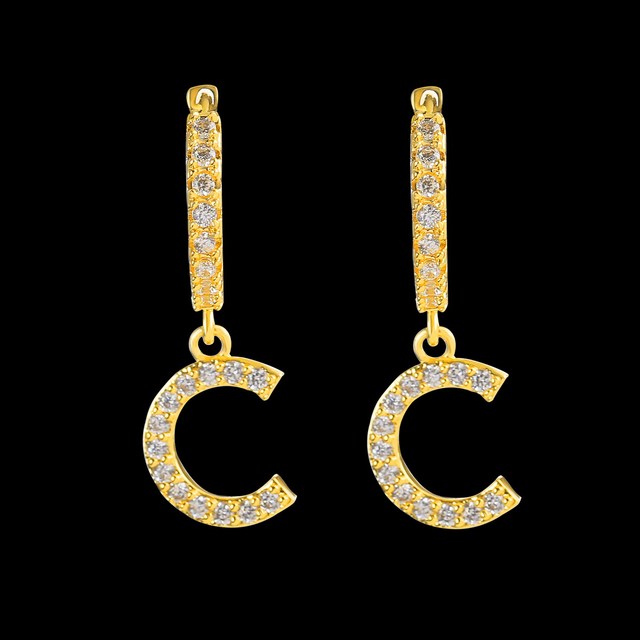 Iced Street Wear Fashion Initial Huggie Drop Bling Earrings
