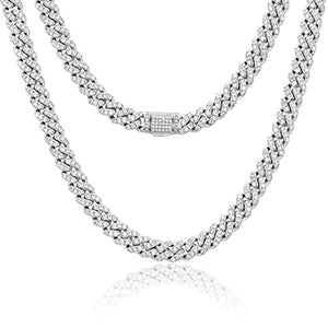 8mm 925 Solid Sterling Silver Genuine Lab Diamond Miami Cuban Link Chain Necklace