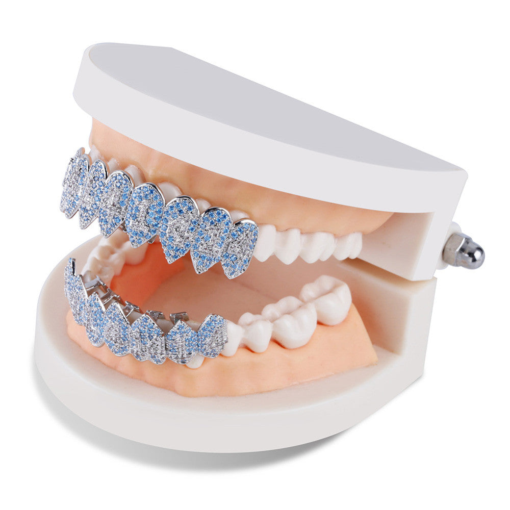 1414 Hip Hop Silver Fangs Teeth Grillz Top Bottom Mouth Grills