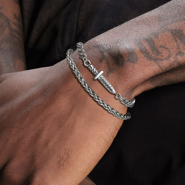 Classic Cuban Rope Link One Two Three Piece Gold Silver No Fade Stainless Steel Bracelet Sets