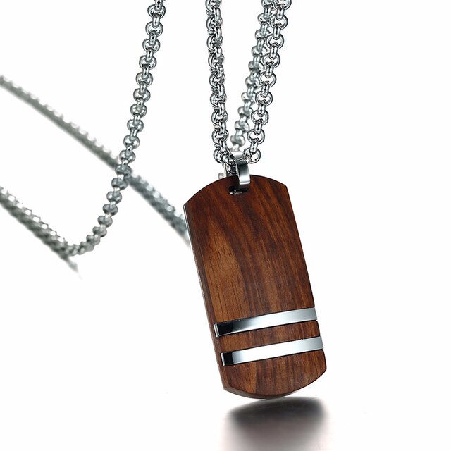 No Fade Stainless Steel Real Rosewood Cross Pendant Chain Necklace