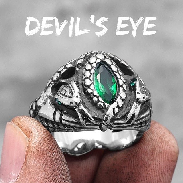 Devils Eye | 316L No Fade Stainless Steel Gemstone Snake Serpent Rings