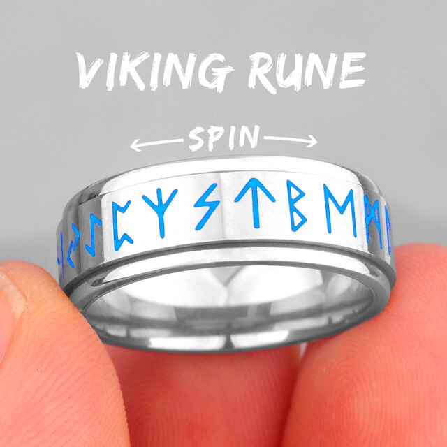 Mens No Fade Stainless Steel Luminous Nordic Viking Rotating Rings