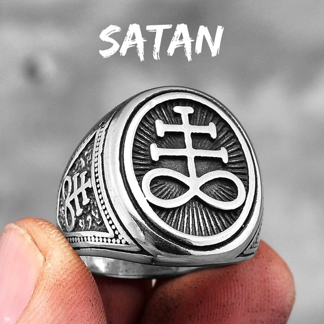 Mens No Fear Silver No Fade Stainless Steel Lucifer Satan Street Wear Rings