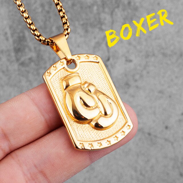 Mens 14k Gold Silver No Fade Stainless Steel Golden Glove Boxing Pendant Chain
