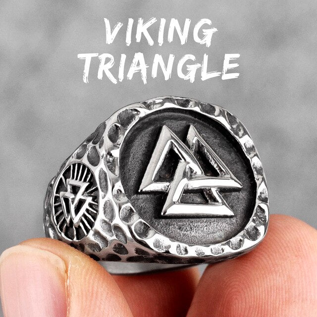 Mens Viking Stainless Steel Myth Odin Tri Triangle Vintage Personality Rings
