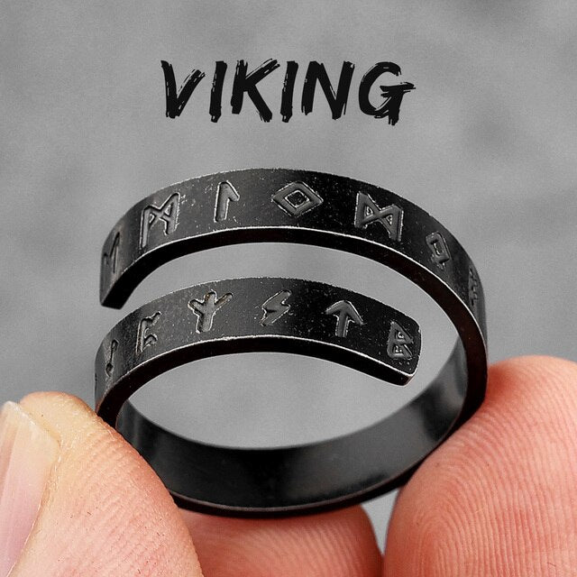 Stainless Steel Viking Ancient Text Characters Vintage Rings