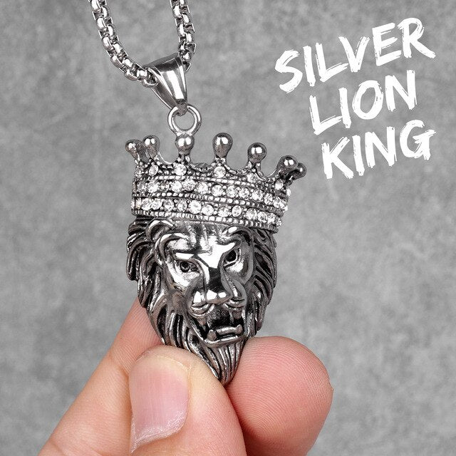 Mens 14k Gold Black Hematite No Fade Stainless Steel Lion King Hip Hop Pendant