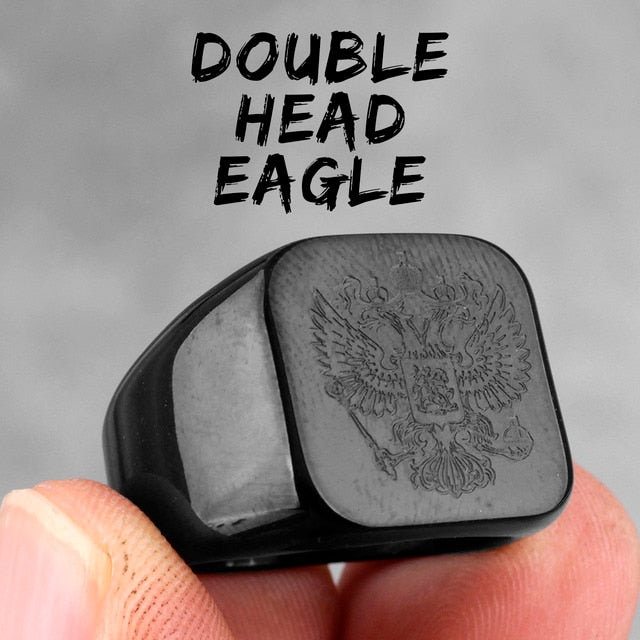 Mens 14k Gold Silver Black Stainless Steel National Emblem Street Wear Rings