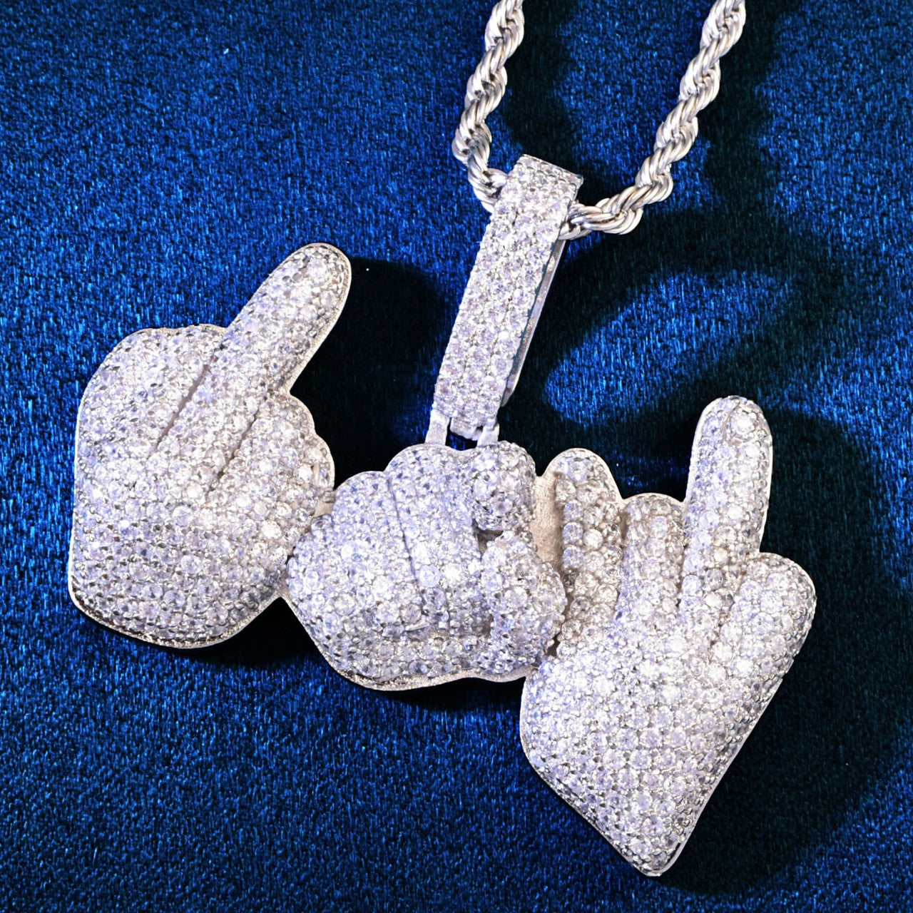 18k Gold 925 Silver Middle Finger To The Haters Hip Hop Micro Pave Pendant Chain