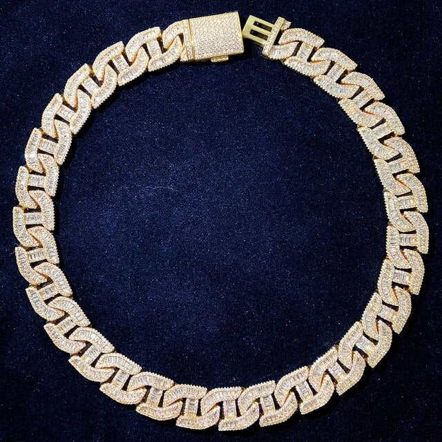 Mens Flooded Ice Designer Cut Baguette Stone 24k Gold 925 Silver Street Wear Cuban Link Chain