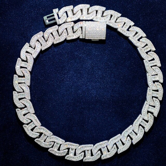 Mens Flooded Ice Designer Cut Baguette Stone 24k Gold 925 Silver Street Wear Cuban Link Chain