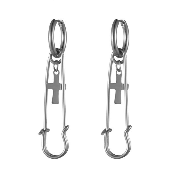 No Fade Stainless Steel Cross Pin Hip Hop Punk 14k 925 Black Earrings