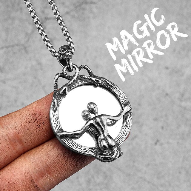 Evil Beauty Of Vanity Magic Mirror Silver No Fade Stainless Steel Pendant Chain Necklace