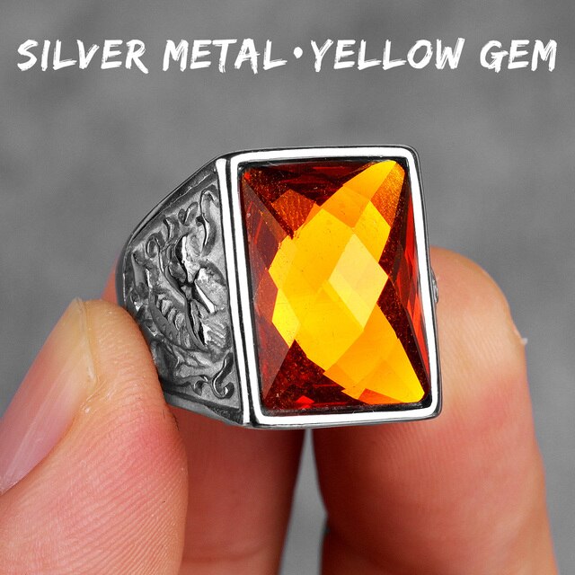 Mens Gemstone Phoenix Dragon No Fade 14k Gold Over Stainless Steel Street Wear Bling Rings