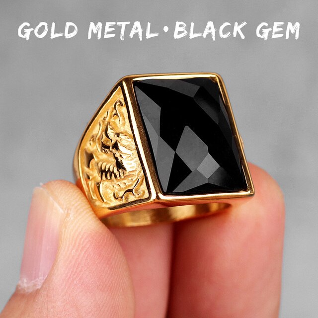 Mens Gemstone Phoenix Dragon No Fade 14k Gold Over Stainless Steel Street Wear Bling Rings