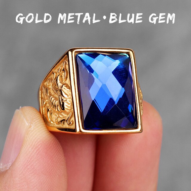 Mens Gemstone Phoenix Dragon No Fade 14k Gold Over Stainless Steel Street Wear Bling Rings