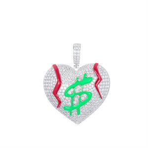 Genuine VVS Diamond Get The Money Bleeding Broke Heart Hip Hop Pendant Chain Necklace