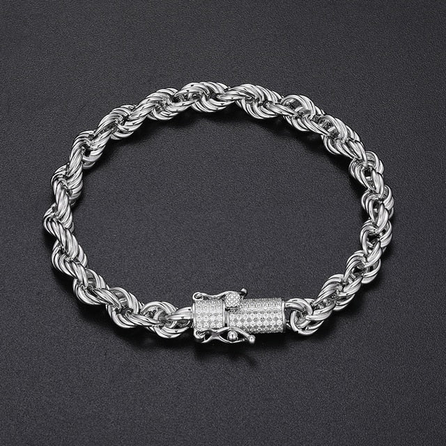 Mens .925 Solid Sterling Silver VVS Lab Diamond Rope Link Ice Clasp Bracelets Chain Necklaces