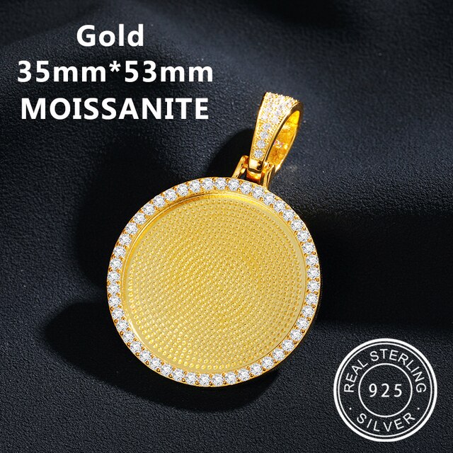 Custom 925 Solid VVS Lab Diamond Round Memory Photo Medallion Hip Hop Pendant Necklaces