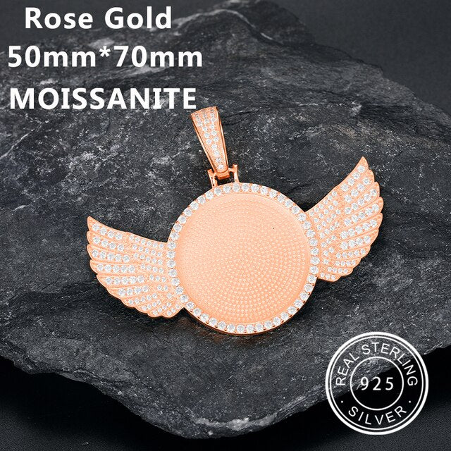 Custom 925 Solid VVS Lab Diamond Round Memory Photo Medallion Hip Hop Pendant Necklaces