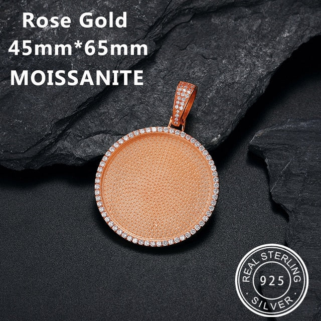 Custom 925 Solid VVS Lab Diamond Round Memory Photo Medallion Hip Hop Pendant Necklaces