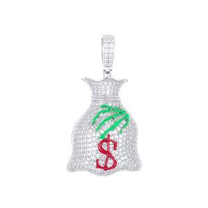 Genuine VVS Lab Diamond Secure The Money Bag Glow in The Dark Skull Hand Hip Hop Chain Pendant