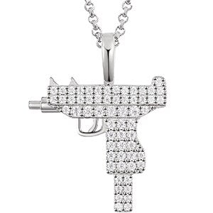 Genuine VVS Lab Diamond 925 Sterling Silver Uzi Machine Gun Hip Hop Chan Necklace