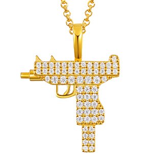 Genuine VVS Lab Diamond 925 Sterling Silver Uzi Machine Gun Hip Hop Chan Necklace