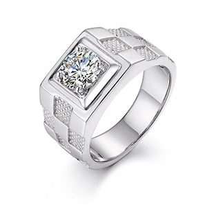 Mens Genuine VVS Lab Diamond Centerstone Rhombus Solid Sterling Silver Hip Hop Rings