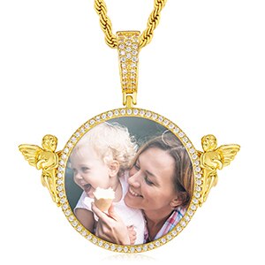 Angeles Of Protection Flooded Ice Custom Photo Picture Hip Hop Chains Necklace