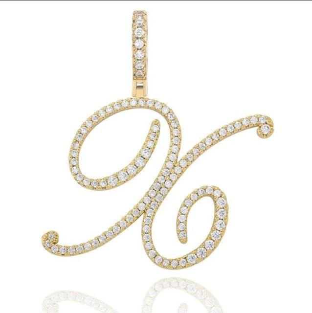 Custom Genuine VVS Lab Diamond Cursive Solid Sterling Silver Initial Hip Hop Chain Necklace