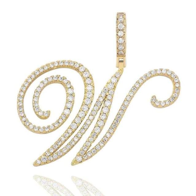 Custom Genuine VVS Lab Diamond Cursive Solid Sterling Silver Initial Hip Hop Chain Necklace