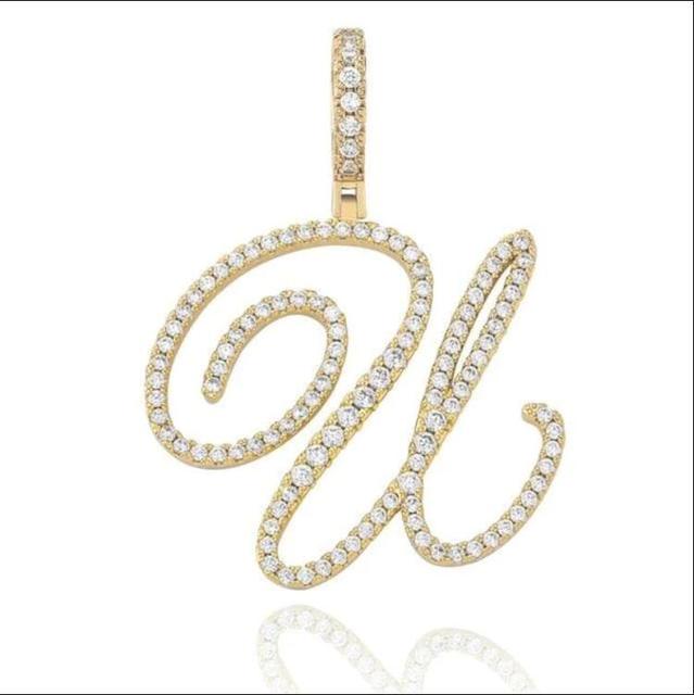 Custom Genuine VVS Lab Diamond Cursive Solid Sterling Silver Initial Hip Hop Chain Necklace