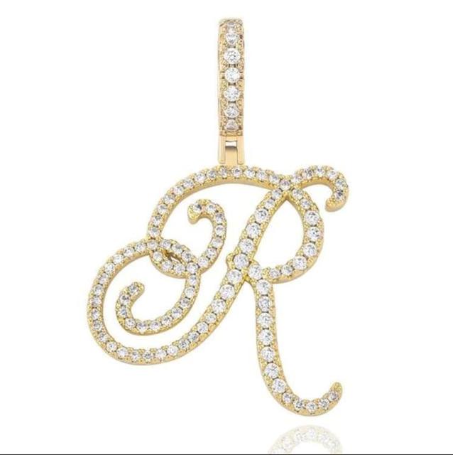 Custom Genuine VVS Lab Diamond Cursive Solid Sterling Silver Initial Hip Hop Chain Necklace