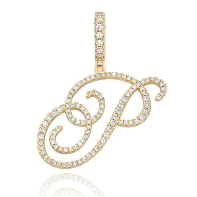 Custom Genuine VVS Lab Diamond Cursive Solid Sterling Silver Initial Hip Hop Chain Necklace