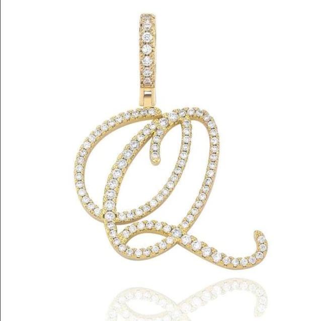 Custom Genuine VVS Lab Diamond Cursive Solid Sterling Silver Initial Hip Hop Chain Necklace