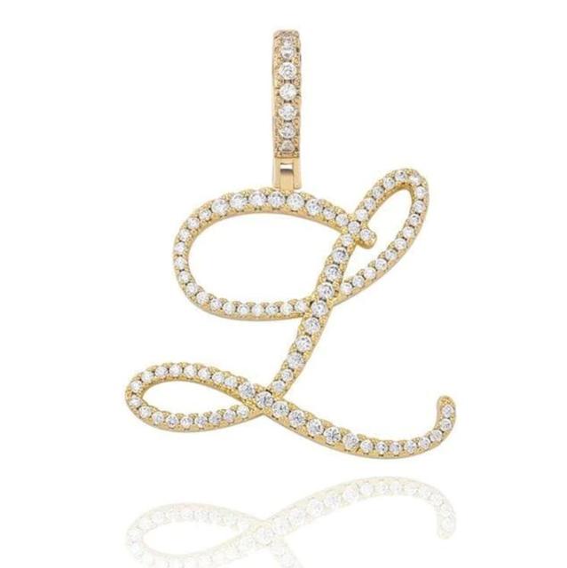 Custom Genuine VVS Lab Diamond Cursive Solid Sterling Silver Initial Hip Hop Chain Necklace